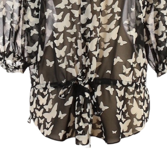 🌺 Zara Sheer Butterfly Print Lightweight Boho Peasant Blouse Size S - Picture 5 of 11